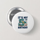 5歳の誕生日 海ガメ 水中ベクター デザイン_1 缶バッジ (正面&裏面)