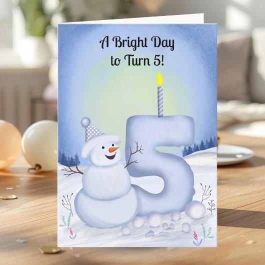 5歳の誕生日 雪だるま 雪まみれの5 カード