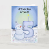 5歳の誕生日 雪だるま 雪まみれの5 カード (正面)