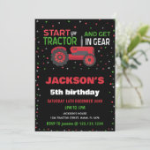 5歳の赤いトラクターの誕生日招待状 招待状 (スタンド正面)