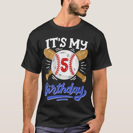 5歳の野球の誕生日パーティー男子スポーツファン5年 Tシャツ (正面)