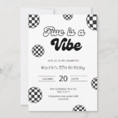 「5歳はクールなスタイル」 ブラック レトロ ボーイズ 5歳 誕生日 招待状 (正面)