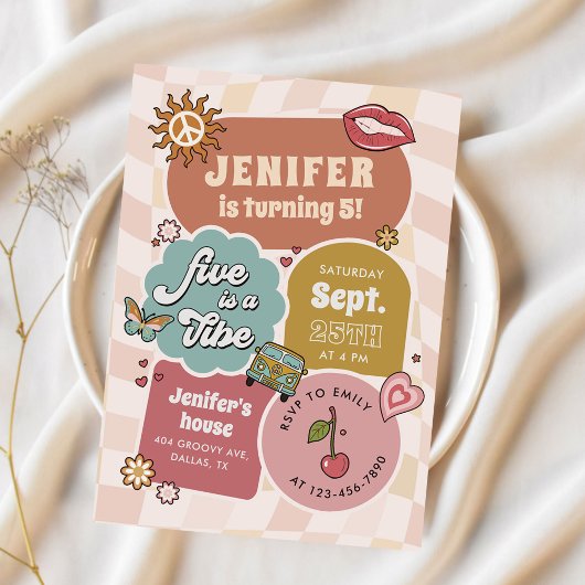 5歳はビバ！レトロなダイジーの5歳誕生日 招待状