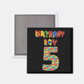 5歳ギフト建物ブロック5誕生日少年 マグネット (正面/裏面)