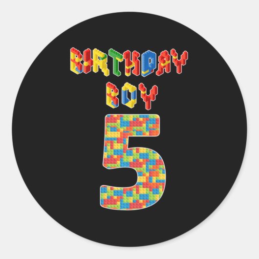 5歳ギフト建物ブロック5誕生日少年 ラウンドシール (正面)