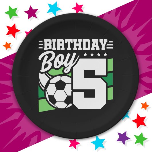 5歳サッカーサッカーパーティー5誕生日少年 ペーパープレート
