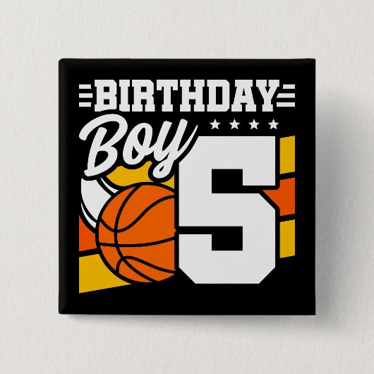 5歳バスケットボールパーティーテーマ5th誕生日ボーイ 缶バッジ (正面)