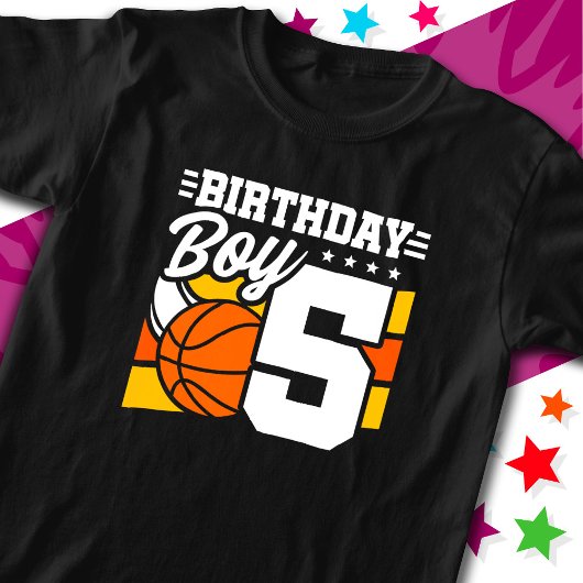 5歳バスケットボールパーティーテーマ5th誕生日ボーイ tシャツ