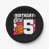 5歳バスケットボールパーティー5誕生日ガール ペーパープレート (正面)