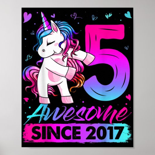 5歳ユニコーンフロッシング5誕生日ガールウニ ポスター (正面)