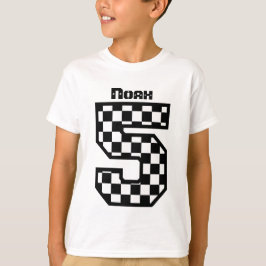 5歳児の名前V02Mの第5誕生日のチェッカー Tシャツ