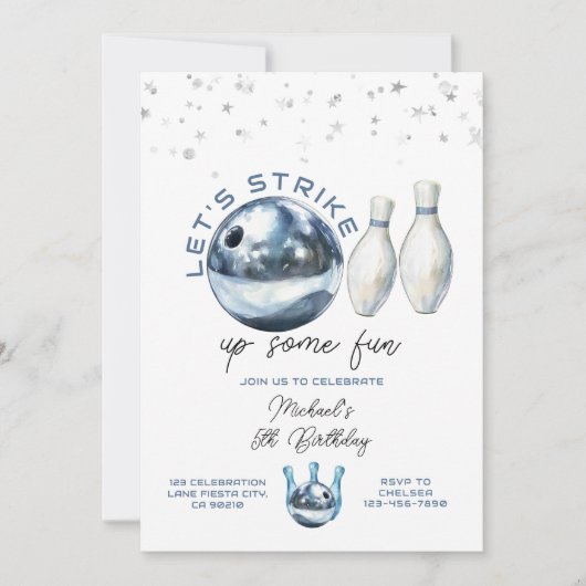 5歳男子ギャラクシーボウリング誕生日パーティーをしよう 招待状 (正面)