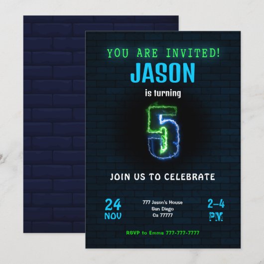 5歳男子誕生日招待状 招待状 (正面/裏面)