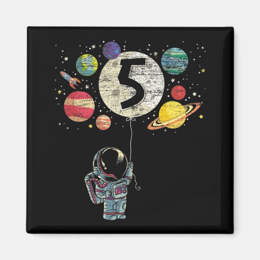 5歳誕生日ボーイギフト宇宙飛行士5誕生 マグネット (正面)