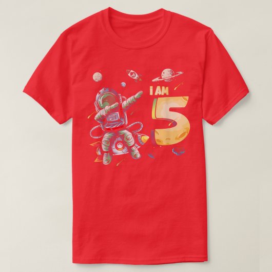 5歳誕生日ボーイ宇宙飛行士宇宙5誕生 Tシャツ (デザイン正面)