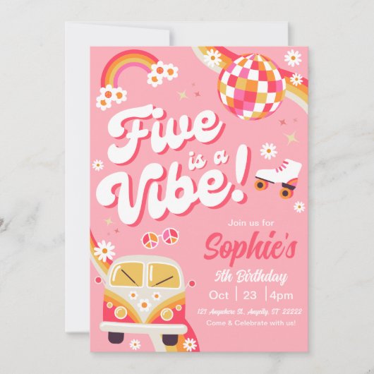 5歳誕生日レトロスタイル招待状 招待状 (正面)