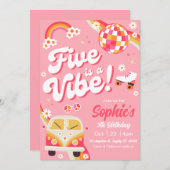 5歳誕生日レトロスタイル招待状 招待状 (正面/裏面)