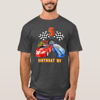5歳誕生日少年ファイアレースホイール5thレーシン tシャツ