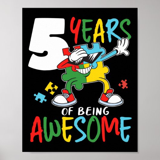 5歳誕生日自閉症少年ガール自閉症アウェア ポスター (正面)