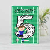 5歳誕生日 ブルーとブラックのサッカーゴールデザインv2 招待状 (スタンド正面)