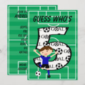 5歳誕生日 ブルーとブラックのサッカーゴールデザインv2 招待状 (正面/裏面)