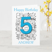 5歳5歳の青い誕生日カード カード (黄色い花)