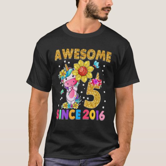 5歳5歳誕生日ユニコーンガール素晴らしSinc Tシャツ (正面)