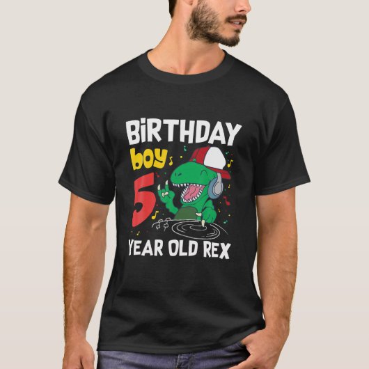 5歳5誕生日恐竜レックス Tシャツ (正面)