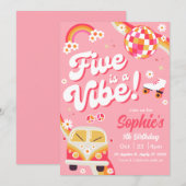 「5歳」はビンテージ レトロ バースデー インビテーション (正面/裏面)