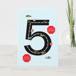 5歳、5歳の誕生日、おもちゃ車と道路 カード