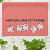 5漫画おもしろいイラストレーション豚の年2019 Vタオル キッチンタオル (折り畳み)