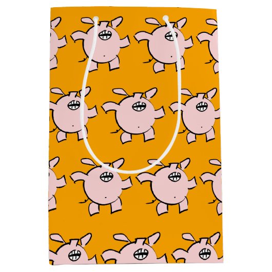 5漫画おもしろい豚ベビー選択カラーMギフト ミディアムペーパーバッグ (正面)