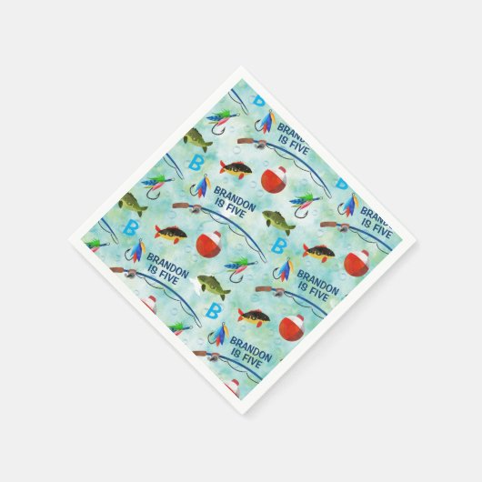 5番目の誕生日の行った魚釣りをテーマにしたパーティー スタンダードカクテルナプキン (角)