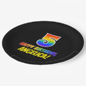 5番目の誕生日はっきりした:,おもしろい,シンプル虹, 5 ペーパープレート (アングル)