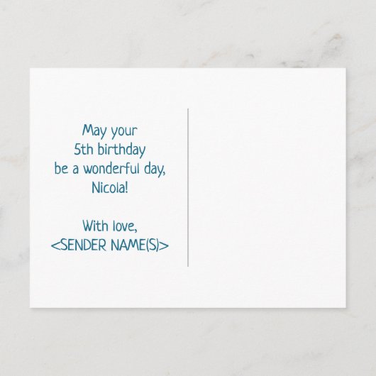 5番目の誕生日はっきりした:,おもしろい,シンプル虹, 5 ポストカード (裏面)