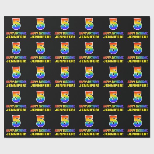 5番目の誕生日はっきりした:,おもしろい,シンプル虹, 5 ラッピングペーパー (シーム)