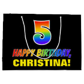 5番目の誕生日はっきりした:,おもしろい,シンプル虹, 5 ラージペーパーバッグ (裏面)