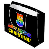 5番目の誕生日はっきりした:,おもしろい,シンプル虹, 5 ラージペーパーバッグ (裏面アングル)