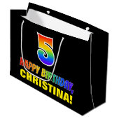 5番目の誕生日はっきりした:,おもしろい,シンプル虹, 5 ラージペーパーバッグ (正面アングル)