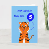 5番目の誕生日タイガーの名前を青に追加 カード (正面)