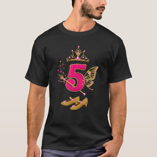 5番目の誕生日デザイン誕生日プリンセスは5年 Tシャツ (正面)