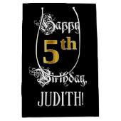 5番目の誕生日ファンシーからスクリプトフェイク;金ゴールド検索;名前 ミディアムペーパーバッグ (正面)