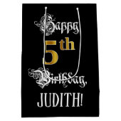 5番目の誕生日ファンシーからスクリプトフェイク;金ゴールド検索;名前 ミディアムペーパーバッグ (裏面)