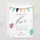 5番目の誕生日 |かわいいドードル誕生日パーティー 招待状 (正面)