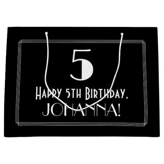 5番目の誕生日:アールデコインスパイアスタイル「5」、名前 ラージペーパーバッグ (正面)