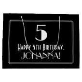 5番目の誕生日:アールデコインスパイアスタイル「5」、名前 ラージペーパーバッグ (裏面)