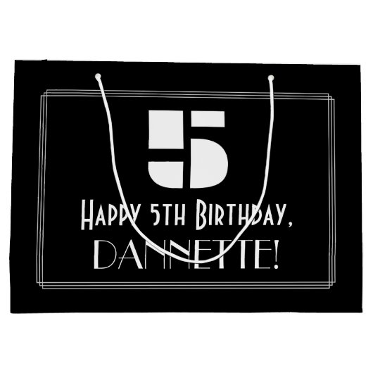 5番目の誕生日~インスパイアアールデコの外観"5" +名前 ラージペーパーバッグ (裏面)