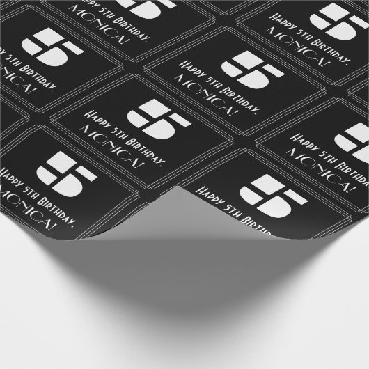 5番目の誕生日:インスパイアアールデコの「5」の外観と名前 ラッピングペーパー (角)