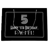 5番目の誕生日:インスパイアアールデコの「5」の外観と名前 ラージペーパーバッグ (正面)
