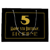 5番目の誕生日:インスパイアアールデコの「5」の外観と名前 ラージペーパーバッグ (裏面)